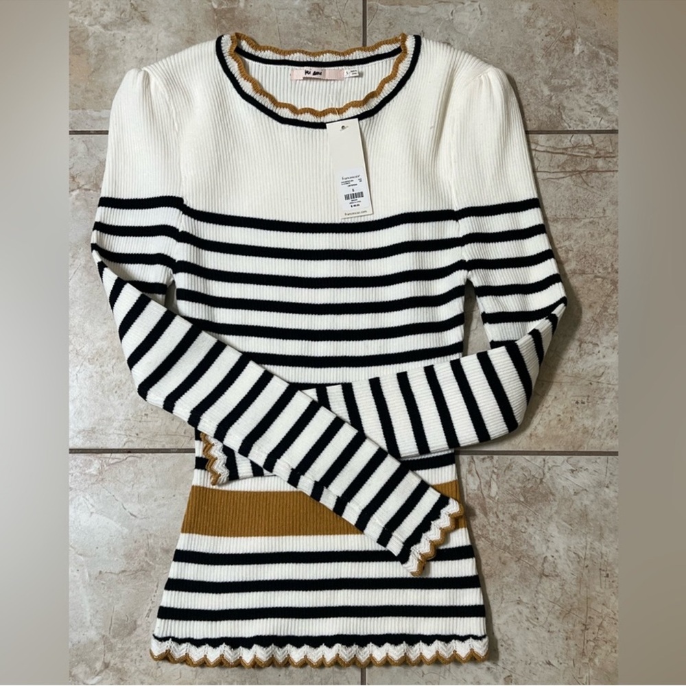 ✨ Francesca’s mi ami Ivory Ribbed Striped Sweater – Size Small – NWT ✨